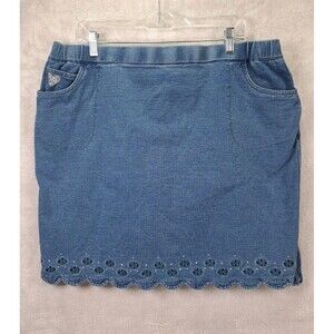 Quacker Factory DreamJeannes Skort Skirt XL Blue Denim Scallop Hem Bling Cottage